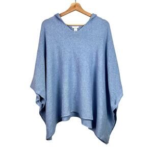 J. Jill Hooded Poncho Sweater Blue Knit Pullover One Size Small-Large Oversized